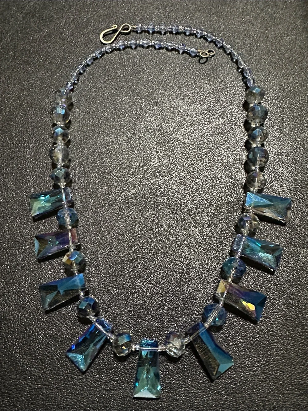 1950’s Art Glass AB Peacock Blue Fringe Necklace